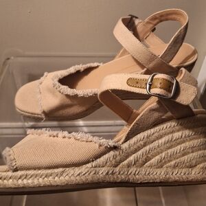 Lucky Brand Open-Toe Ankle Strap Wedges, Sz 10